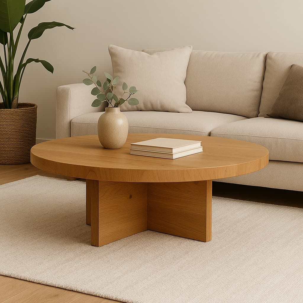 Mesa centro AROMA redonda de chapa roble a medida detalle – mesa de centro a medida madera | Look Vintage