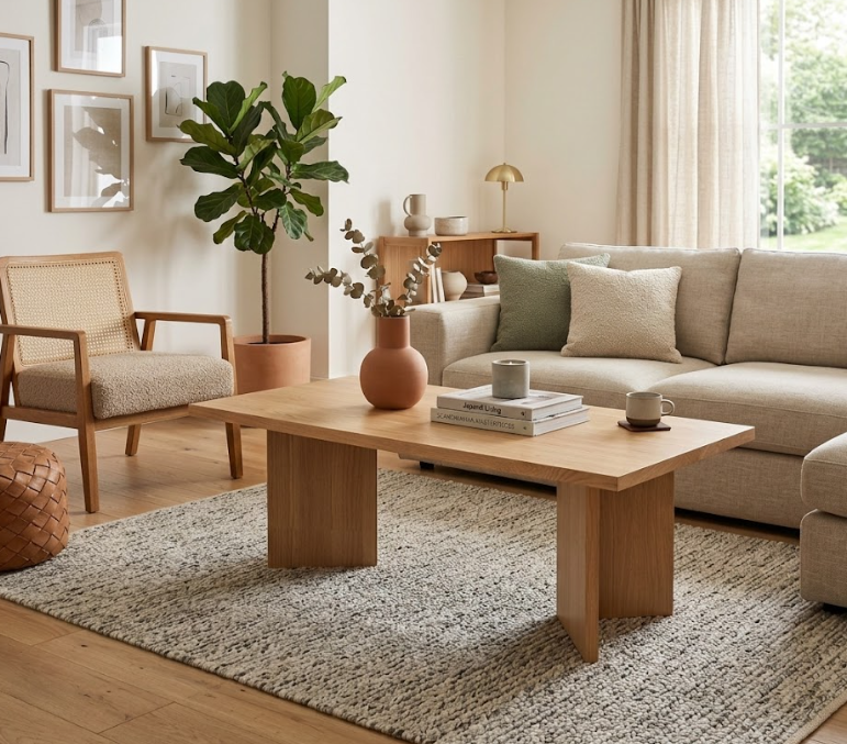 Mesa centro VALBUENA roble natural detalle – mesa de centro a medida madera | Look Vintage