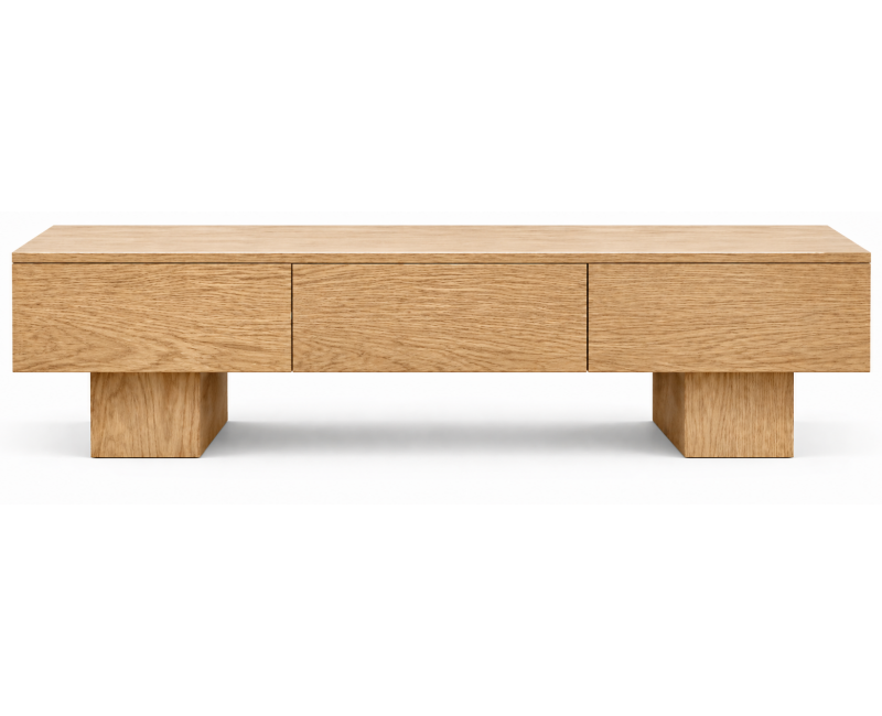 Mueble TV CARRO de madera de roble a medida con diseño limpio y estructura maciza