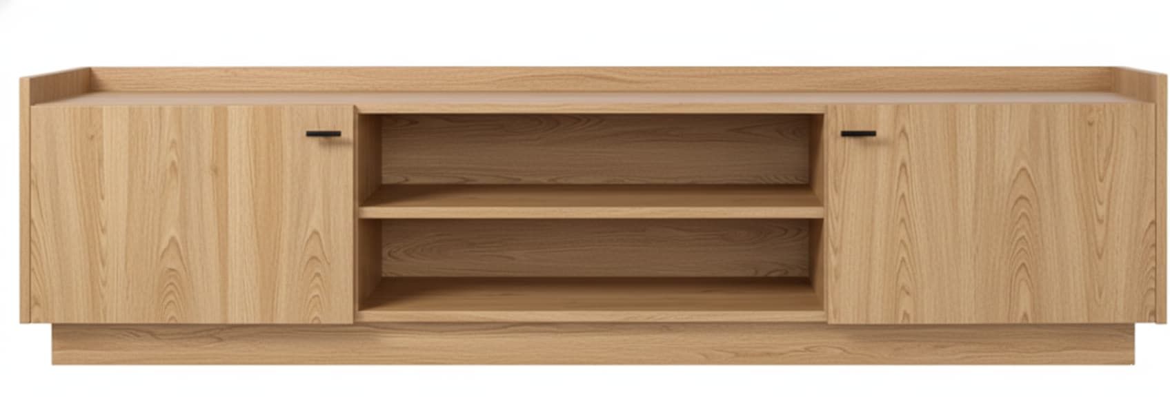Mueble TV LAVORA 2 puertas en madera de roble con tapa bandeja y zócalo – mueble TV a medida madera | Look Vintage