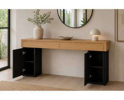 Consola ROBUS Práctica de madera de roble con almacenaje