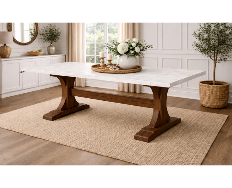 Mesa de comedor SANIO de madera de pino con tapa de 40 mm a medida