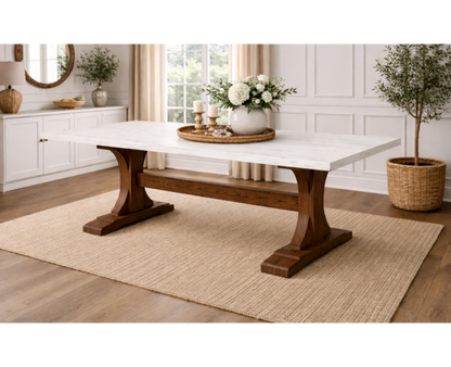 Mesa de comedor SANIO de madera de pino con tapa de 40 mm a medida