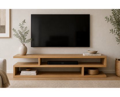 Mueble TV ASTRA de madera de roble a medida con diseño abierto