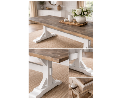 Mesa de comedor CAMDEN de madera de pino con tapa de 40 mm y estructura cruzada