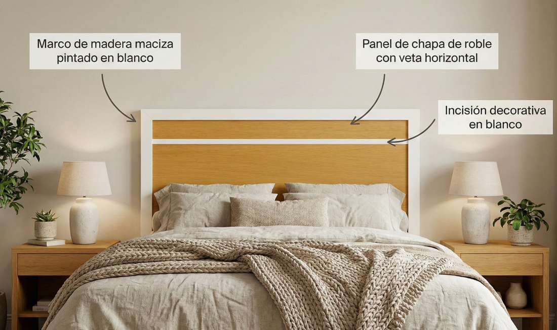 Cabecero LISTON tapa roble natural con molduras detalle – cabecero de cama a medida | Look Vintage