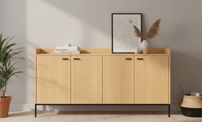 Aparador LAVORA 4 puertas con base de hierro en chapa roble - Manuel Interiorismo
