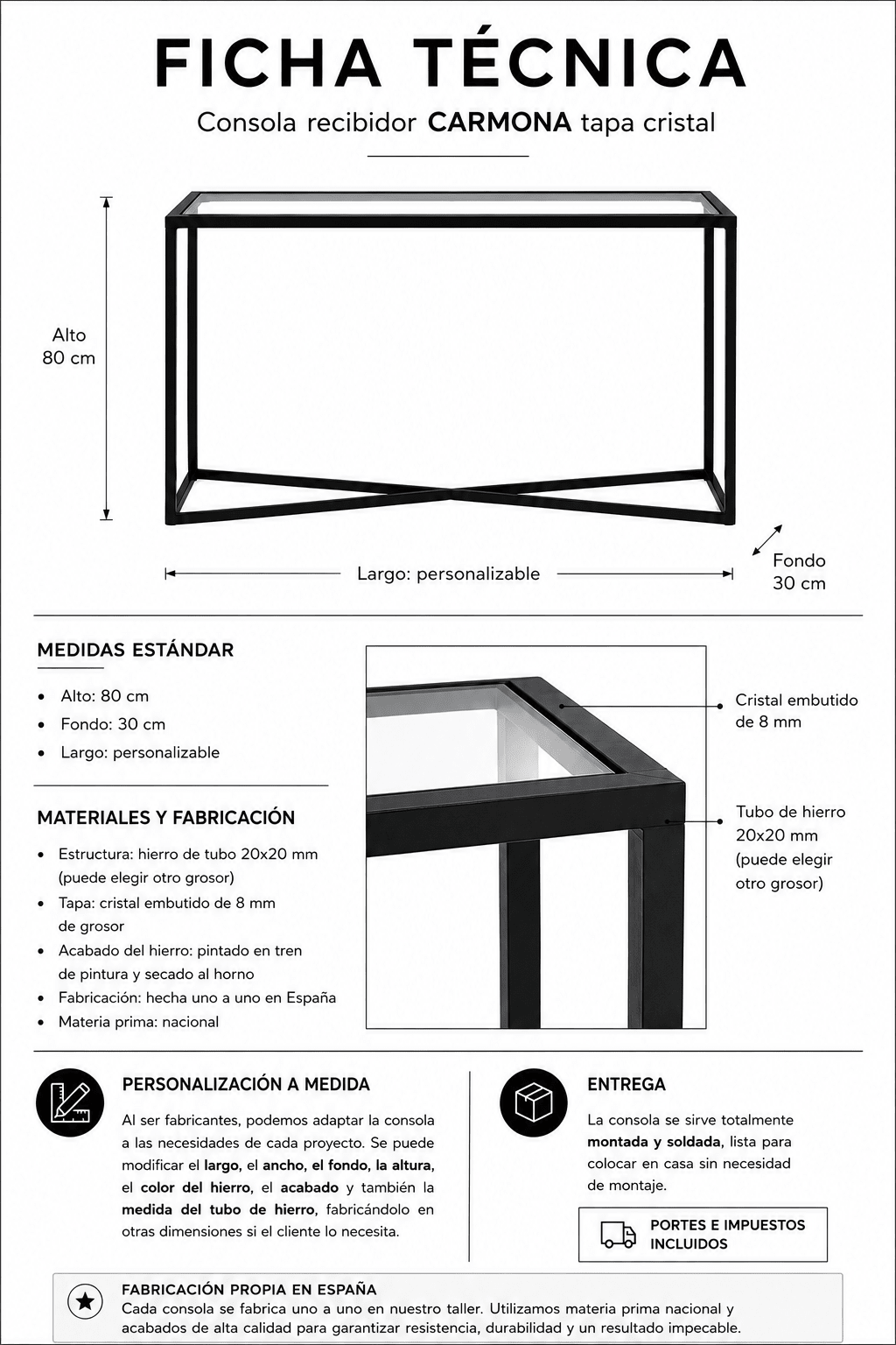 Consola recibidor CARMONA tapa cristal - Manuel Interiorismo