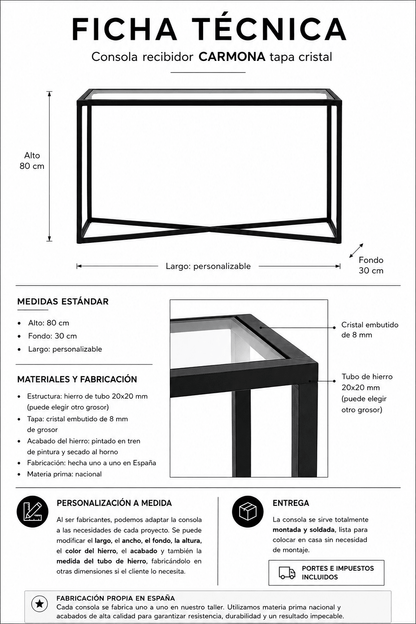 Consola recibidor CARMONA tapa cristal - Manuel Interiorismo