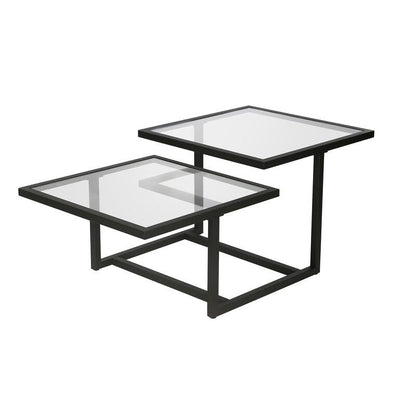 Mesa centro ALLEGRA doble altura de cristal y hierro – mesa de centro a medida madera | Look Vintage