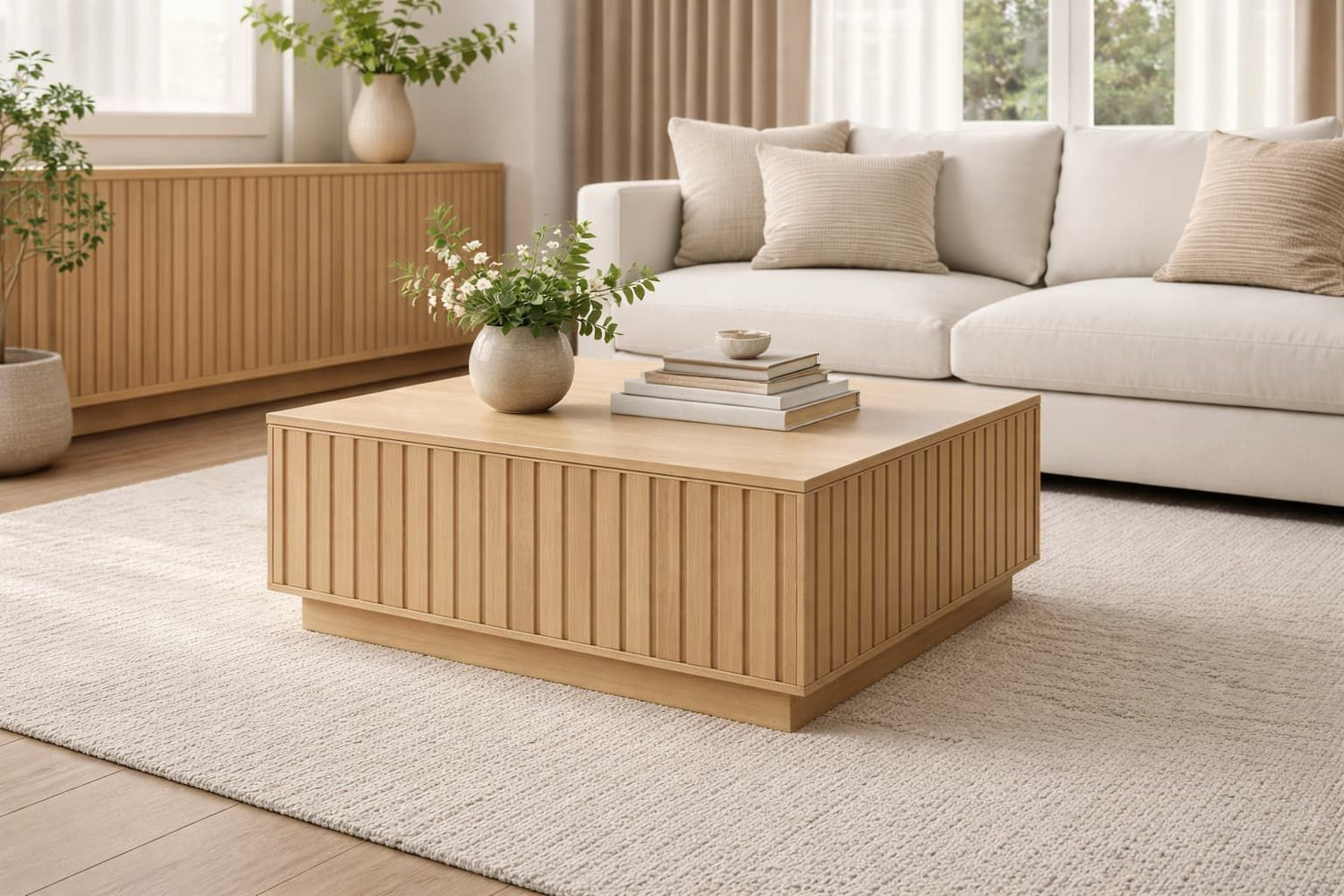 Mesa centro CUBO con palillería en roble - Manuel Interiorismo