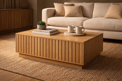 Mesa centro CUBO con palillería en roble - Manuel Interiorismo