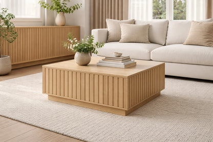 Mesa centro CUBO con palillería en roble vista 4 – mesa de centro a medida madera | Look Vintage