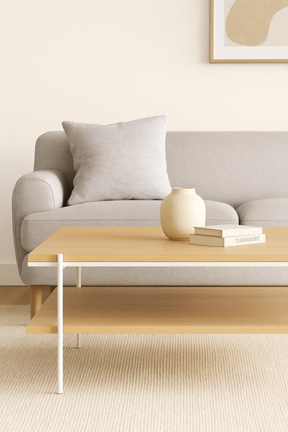 MESA CENTRO DEMA – Tapa roble natural + estructura hierro - Manuel Interiorismo
