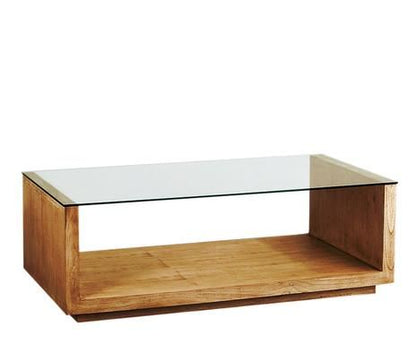 Mesa centro INVERT de pino macizo y cristal templado – mesa de centro a medida madera | Look Vintage