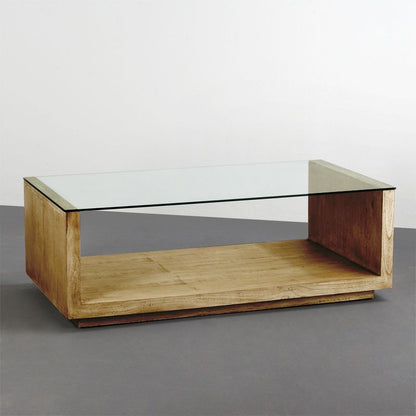 Mesa centro INVERT de pino macizo y cristal templado acabado – mesa de centro a medida madera personalizado | Look Vintage