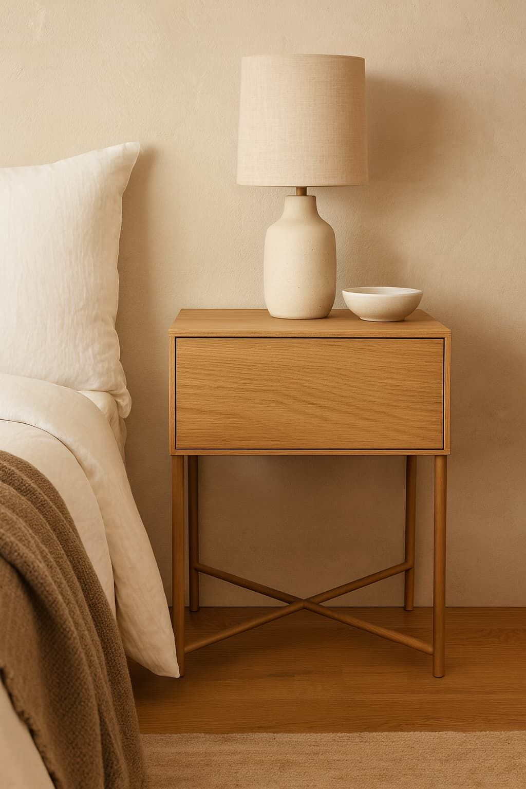 Mesita de noche MVP madera roble natural detalle – mesita de noche a medida | Look Vintage