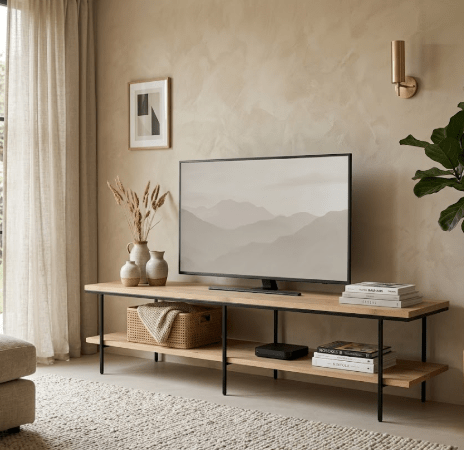 Mueble TV DEMA grande en chapa roble y hierro - Manuel Interiorismo