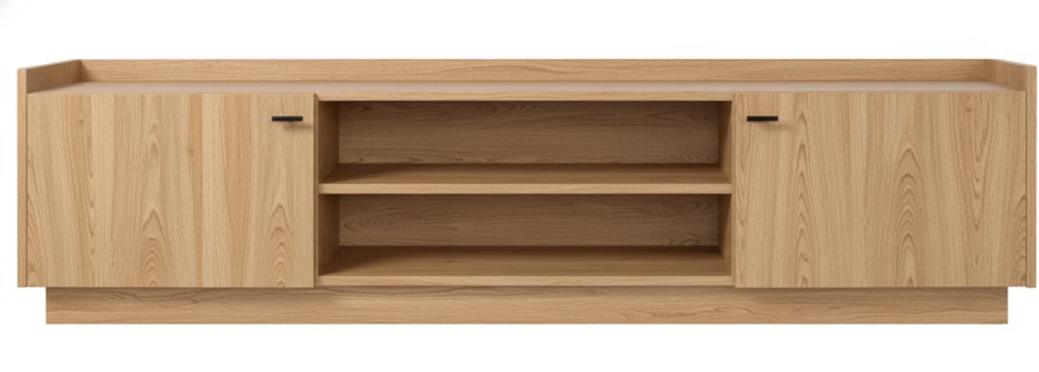 Mueble TV LAVORA 2 puertas en madera de roble con tapa bandeja y zócalo - Manuel Interiorismo