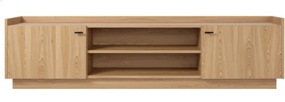 Mueble TV LAVORA 2 puertas en madera de roble con tapa bandeja y zócalo – mueble TV a medida madera | Look Vintage