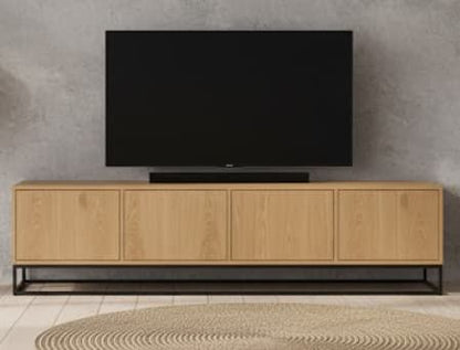 Mueble TV LOP 4 puertas con bancada de hierro en chapa roble detalle – mueble TV a medida madera | Look Vintage