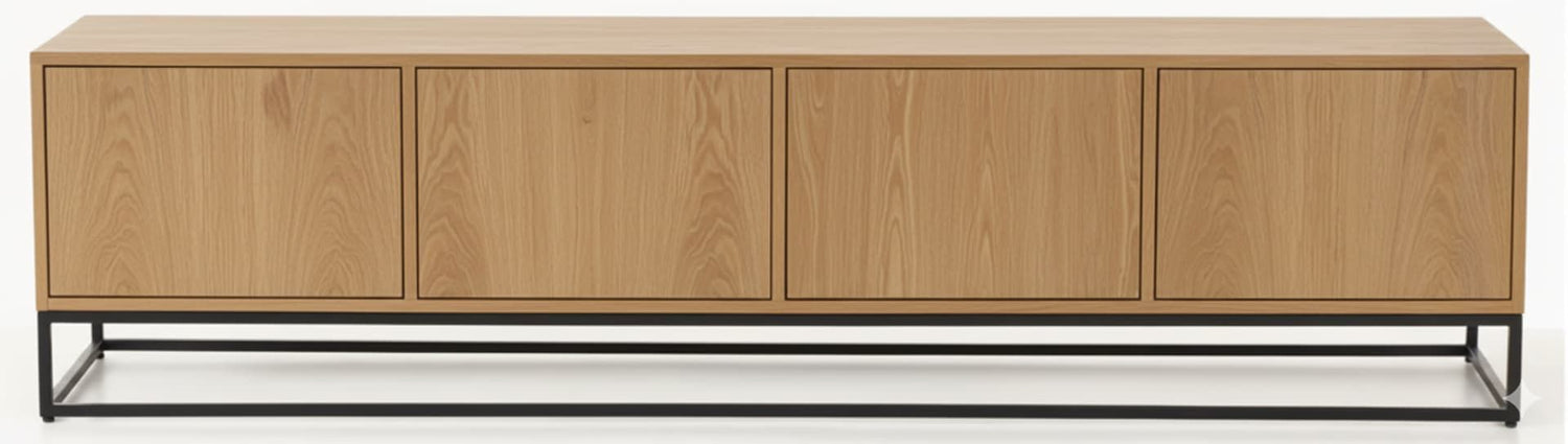 Mueble TV LOP 4 puertas con bancada de hierro en chapa roble – mueble TV a medida madera | Look Vintage