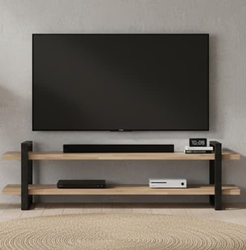 Mueble TV MULTI en chapa roble y hierro detalle – mueble TV a medida madera | Look Vintage