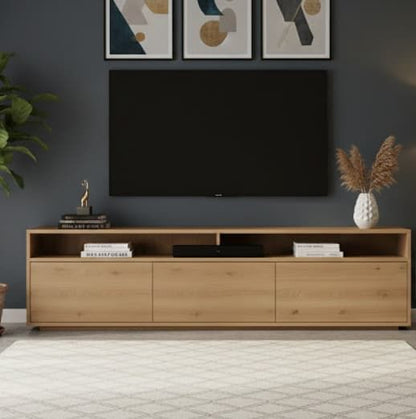 Mueble TV NIVORA 3 puertas en chapa roble detalle – mueble TV a medida madera | Look Vintage