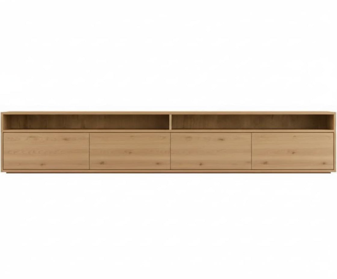 Mueble TV NIVORA 4 puertas con huecos en chapa roble - Manuel Interiorismo