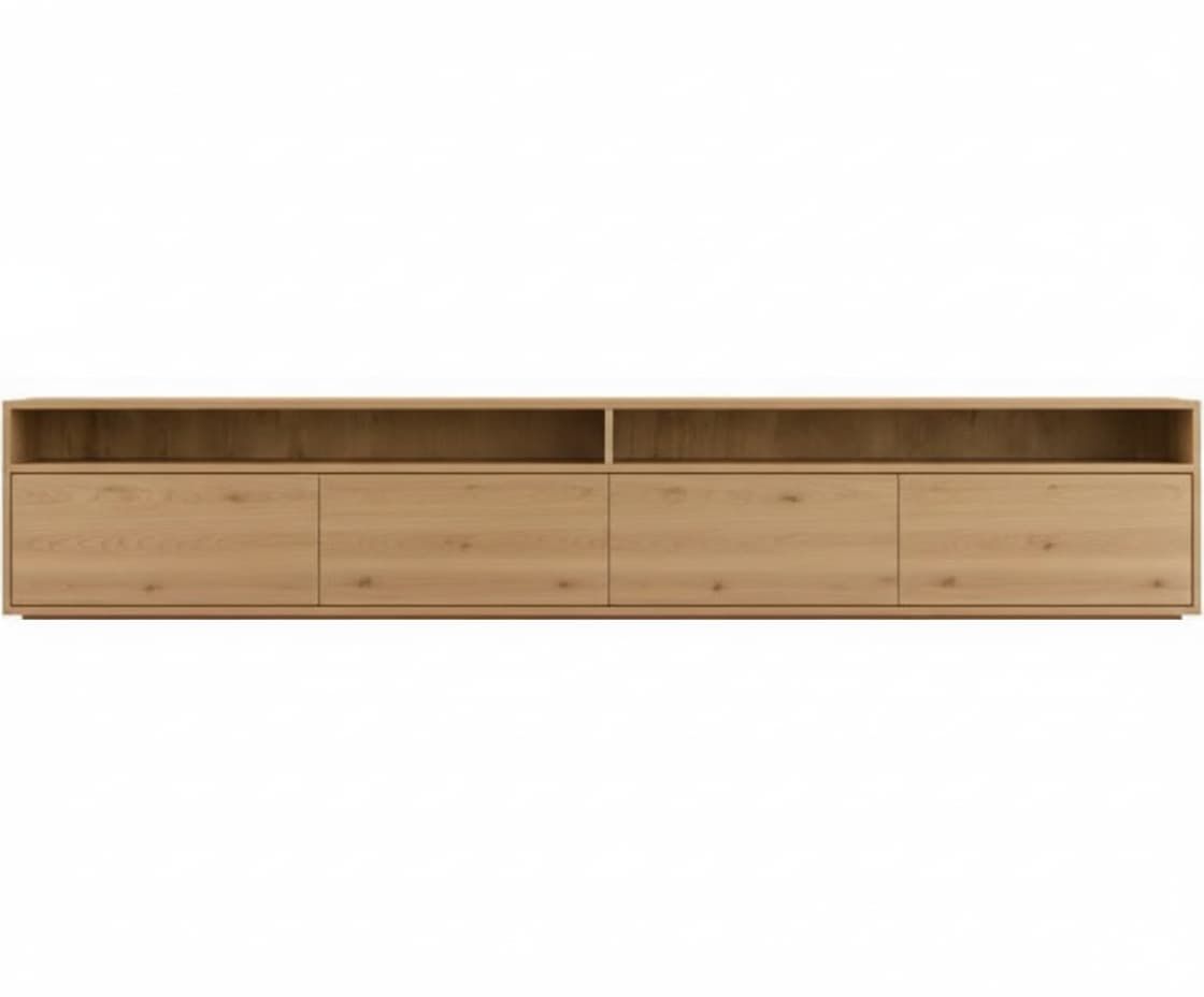 Mueble TV NIVORA 4 puertas con huecos en chapa roble - Manuel Interiorismo