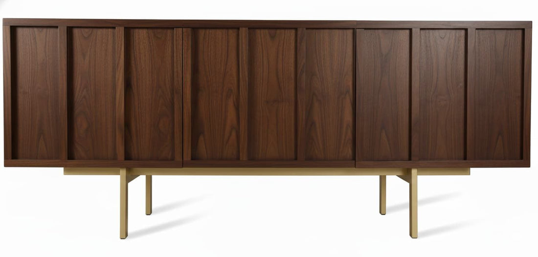 Mueble TV PALI 3 puertas con bancada de hierro en chapa roble - Manuel Interiorismo