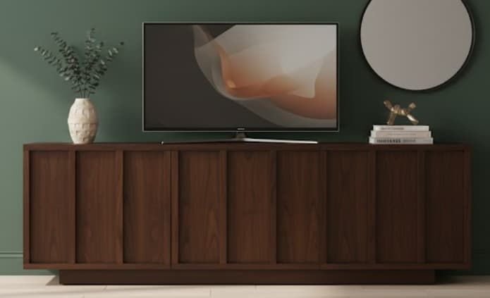 Mueble TV PALI 3 puertas con zócalo en chapa roble - Manuel Interiorismo