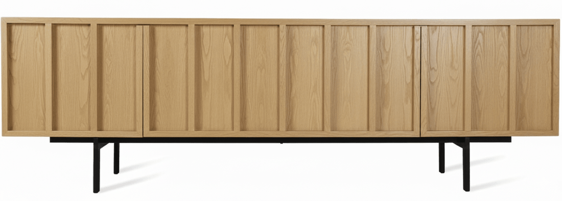Mueble TV PALI 4 puertas con bancada de hierro en chapa roble - Manuel Interiorismo