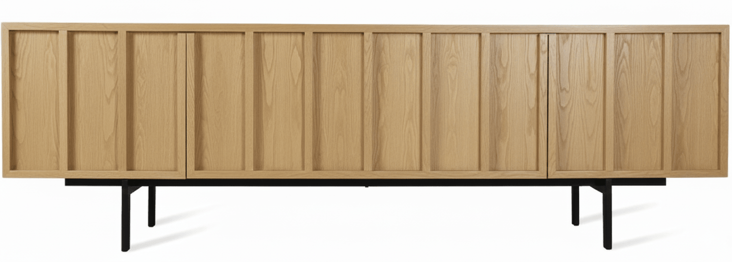 Mueble TV PALI 4 puertas con bancada de hierro en chapa roble - Manuel Interiorismo