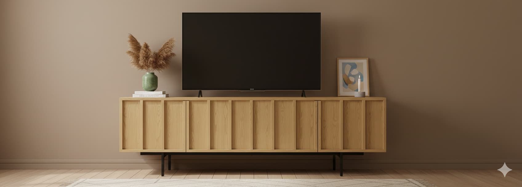 Mueble TV PALI 4 puertas con bancada de hierro en chapa roble - Manuel Interiorismo