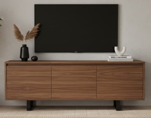 Mueble TV TOPIN 3 puertas en madera de roble con tirador uñero detalle – mueble TV a medida madera | Look Vintage