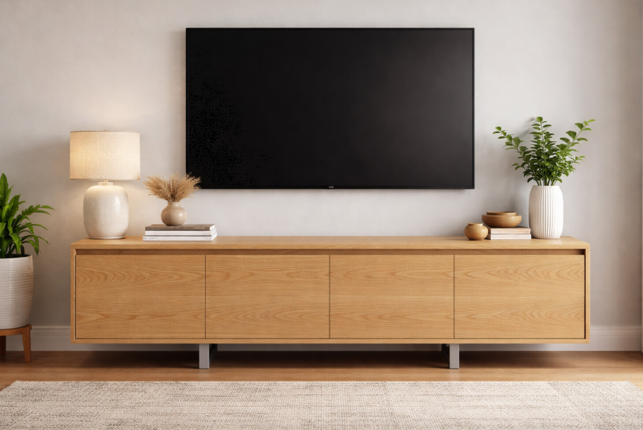 Mueble TV TOPIN 4 puertas detalle – mueble TV a medida madera | Look Vintage